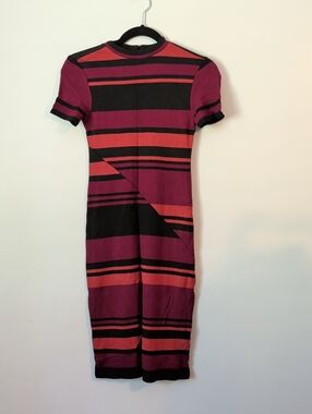 Abercrombie & Fitch Burgundy, Black & Rust Striped Midi Dress